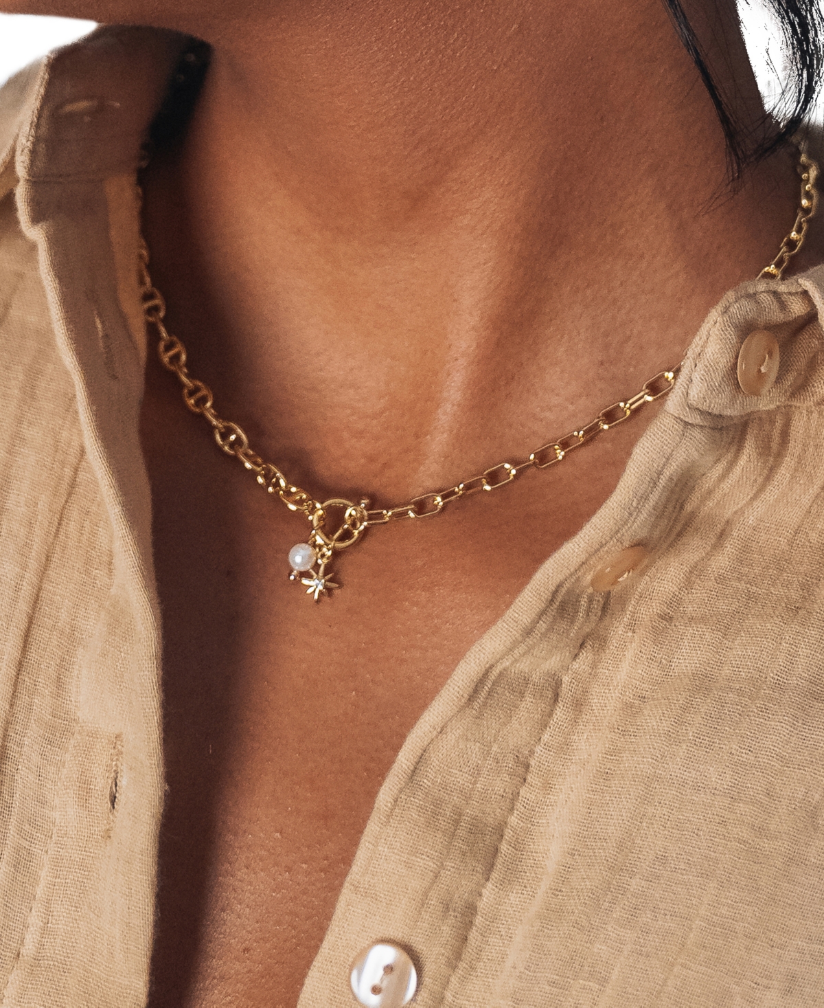 Sterling Forever Cubic Zirconia Genuine Shell Pearl Ava Toggle Necklace