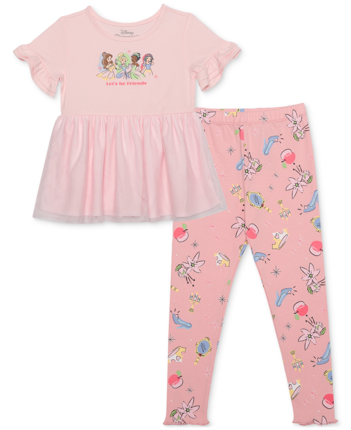 Disney Kids' Toddler & Little Girls Princesses Let's Be Friends Top & Leggings, 2 Piece Set In Pink