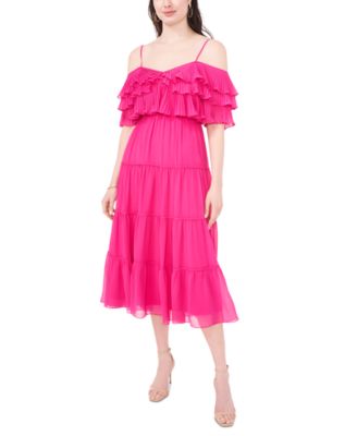 Cold shoulder ruffle midi dress hotsell