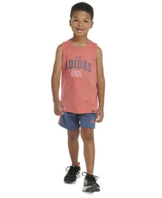 adidas - Little & Toddler Boys Sleeveless Logo Tank & Elastic-Waistband 3-Stripe Shorts, 2 Piece Set