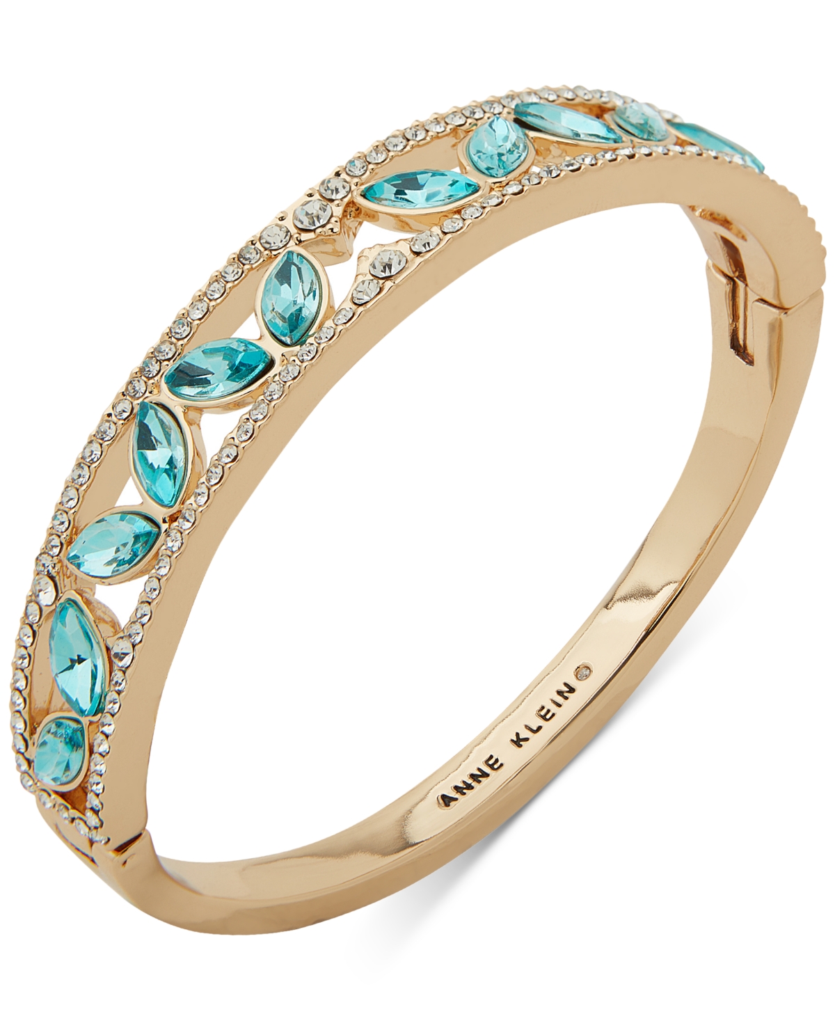 Shop Anne Klein Gold-tone Pave & Navette Stone Bangle Bracelet In Turquoise