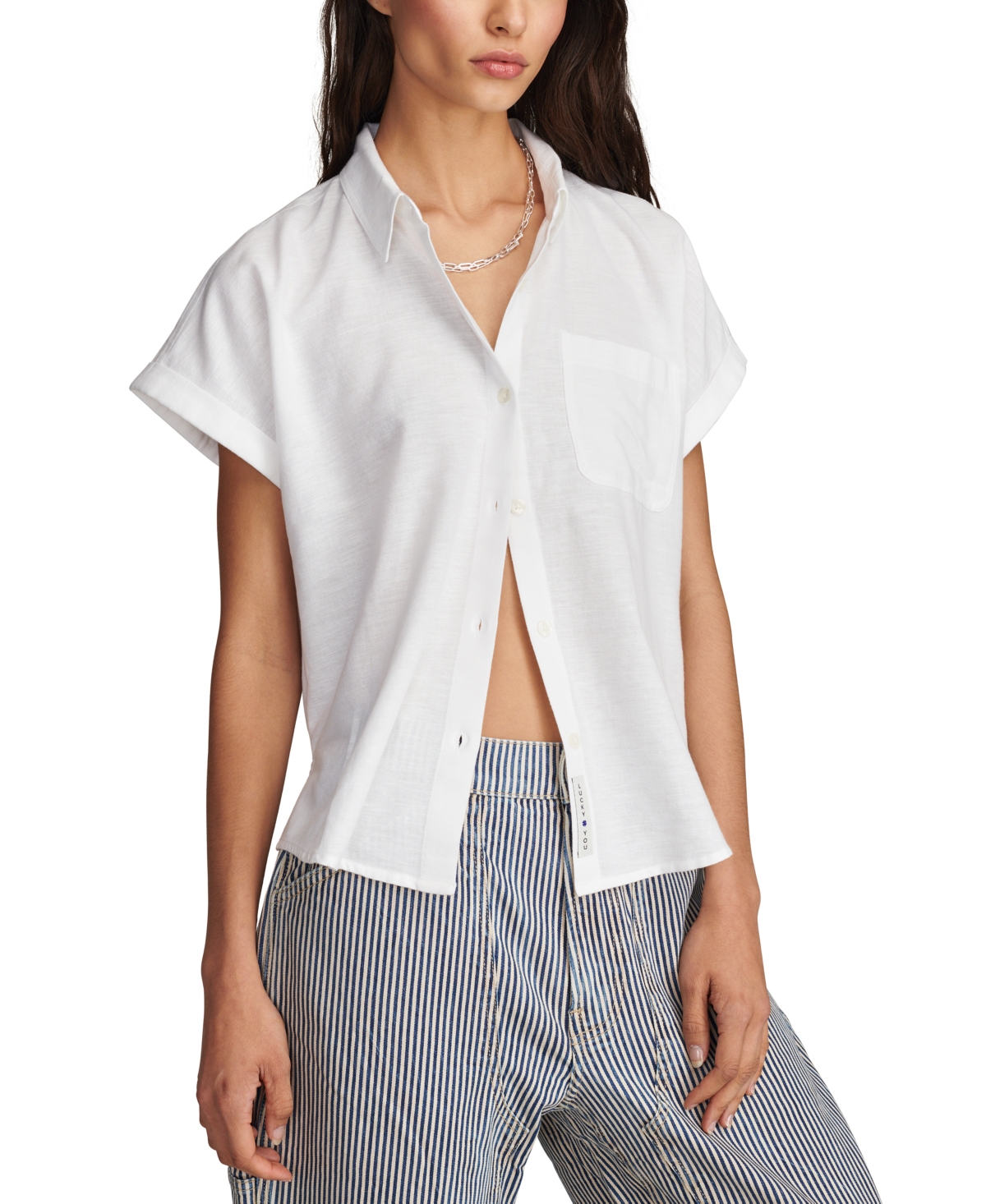 Shop Lucky Brand Women's Linen Short-sleeve Button-down Shirt In Bright White