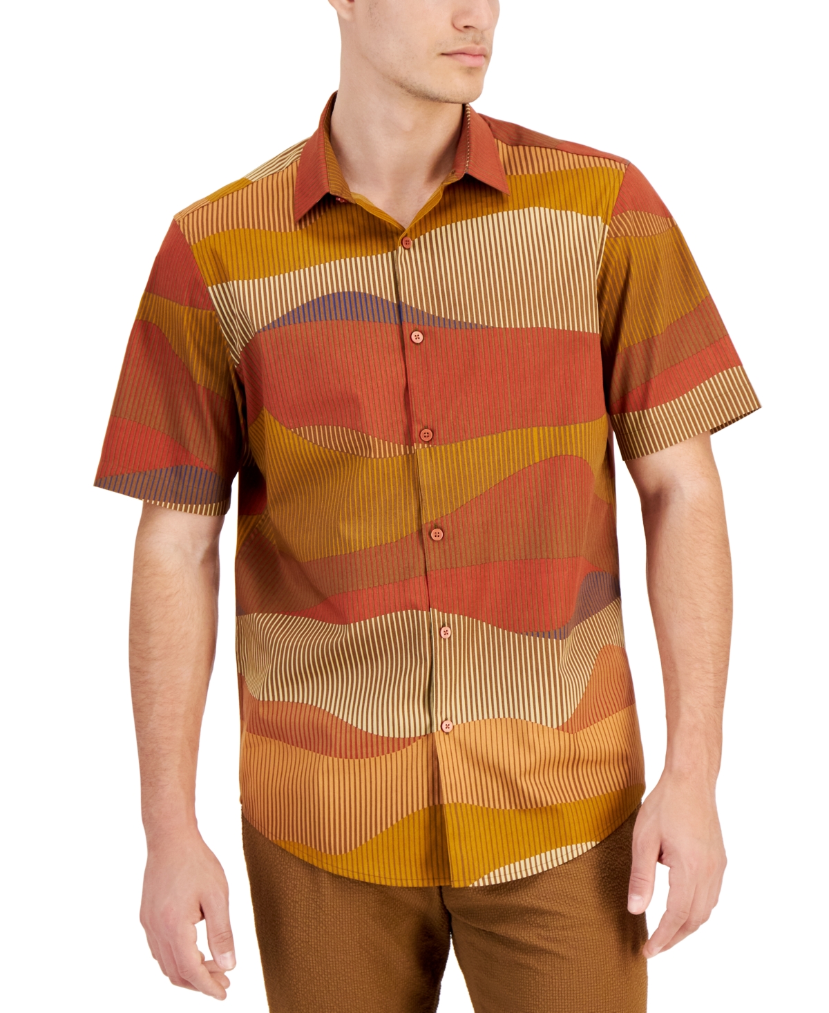 Men's Terrain Short Sleeve Button Front Shirt, Created for Macy's - Timber