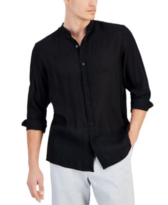 Alfani - Men's Regular-Fit Crinkled Button-Down Band-Collar Shirt
