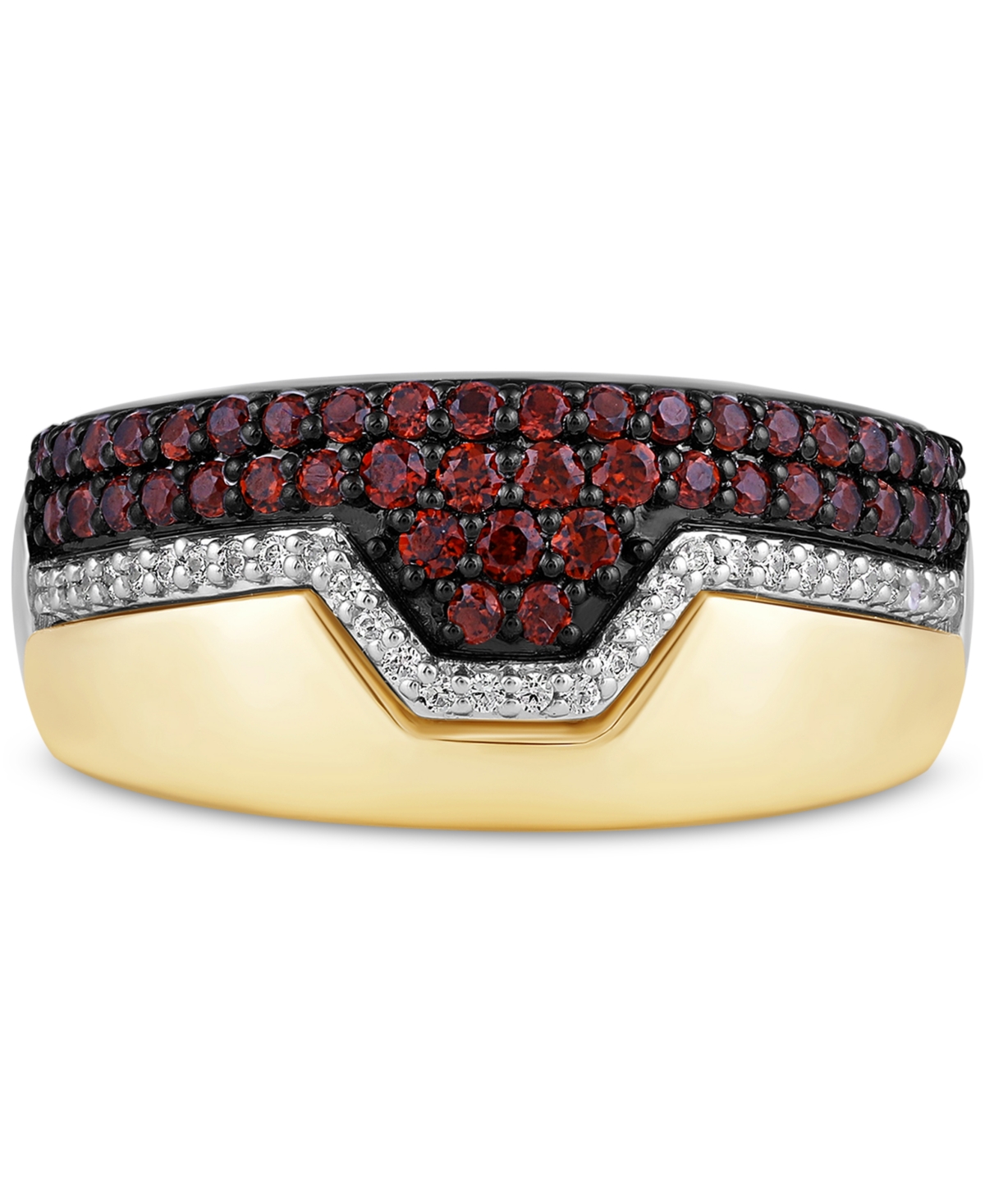 Shop Wonder Fine Jewelry Men's Garnet (1 Ct. T.w.) & Diamond (1/8 Ct. T.w.) Ironman Ring In Sterling Silver & Gold-plate In Sterling Silver  Gold-plate