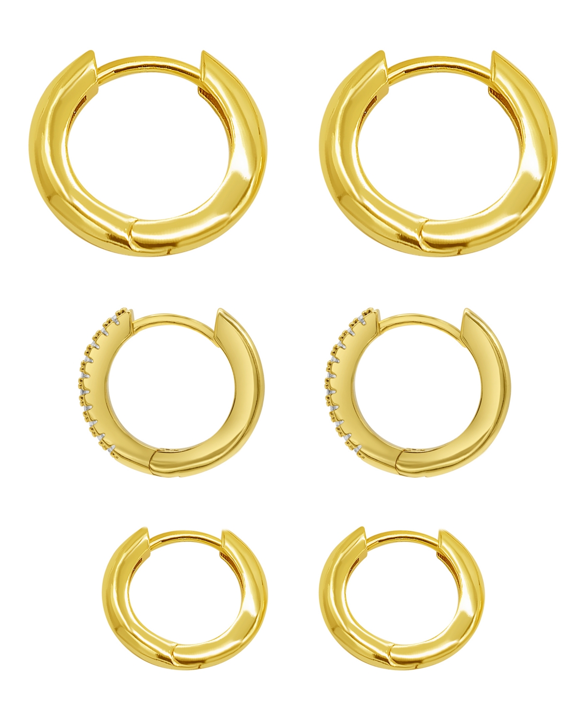 Adornia 14k Gold Plated 3-huggie Hoop Earrings Set With 1-crystal Hoop In Gold