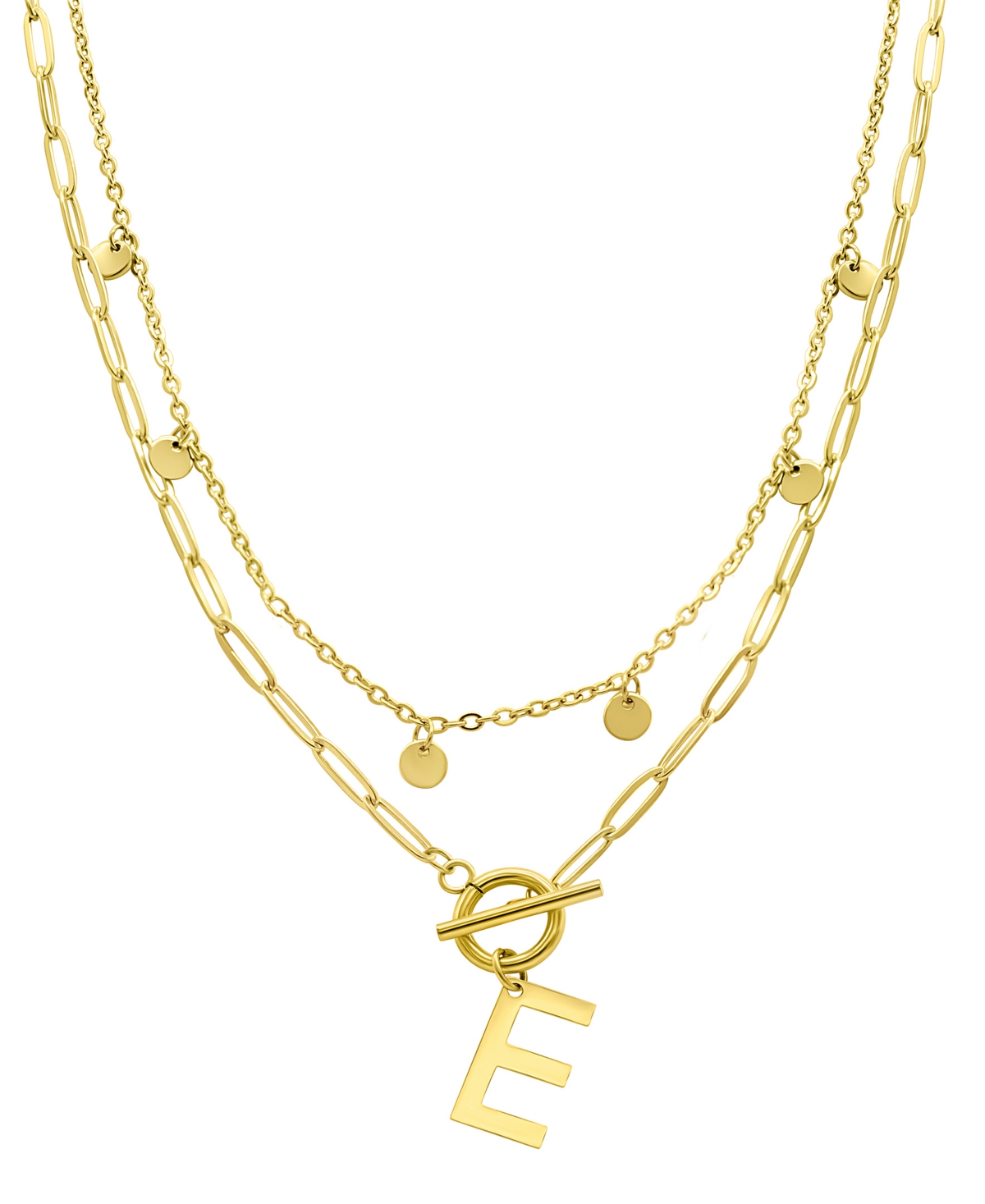 Adornia Tarnish Resistant 14k Gold-plated Confetti And Paperclip Layered Initial Toggle Necklace In Gold- E