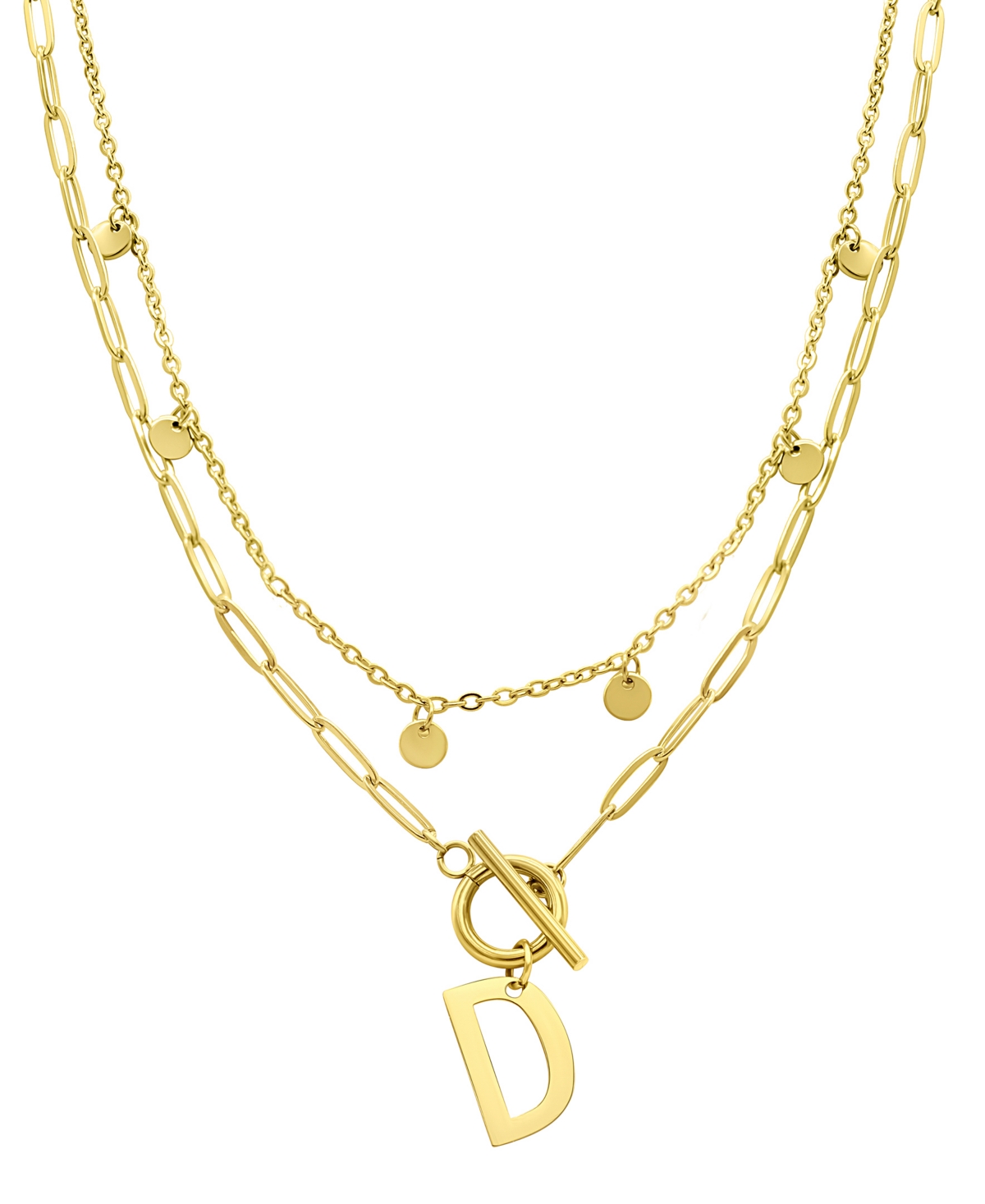 Adornia Tarnish Resistant 14k Gold-plated Confetti And Paperclip Layered Initial Toggle Necklace In Gold- D