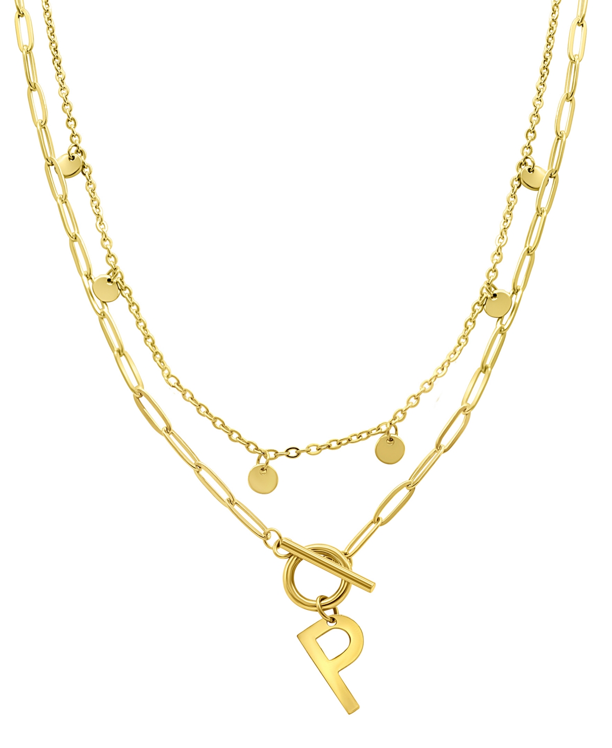 Adornia Tarnish Resistant 14k Gold-plated Confetti And Paperclip Layered Initial Toggle Necklace In Gold- P