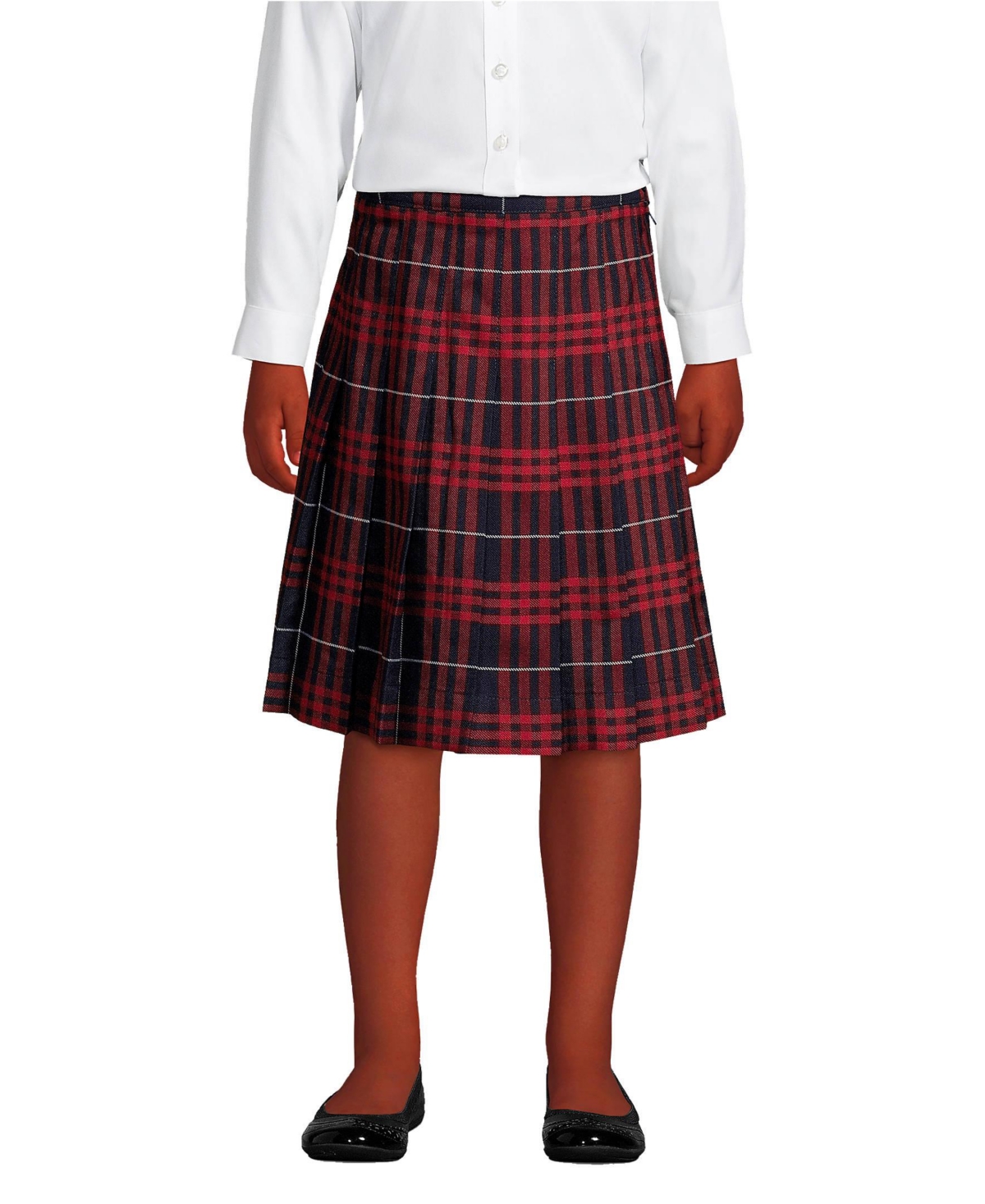 Lands' End Big Girls School Uniform Plaid Pleated Skirt Below the Knee