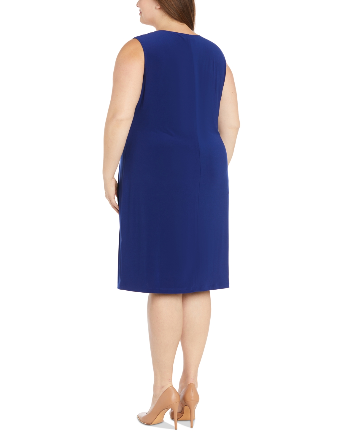 Shop R & M Richards Plus Size Floral-print Jacket And Contrast-trim Sleeveless Dress In Royal