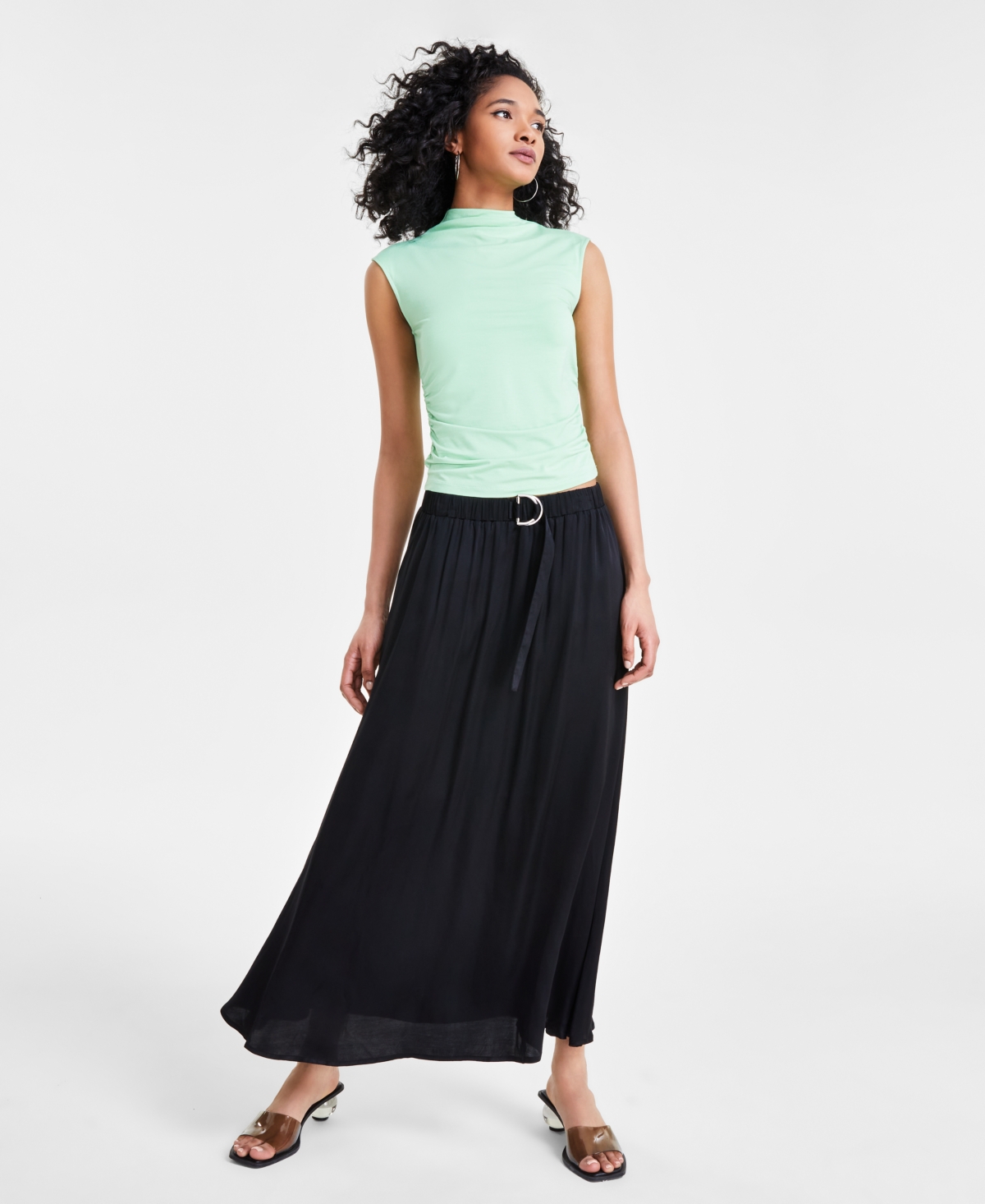Shop Bar Iii Women's Belted Pull-on Maxi Skirt, Created For Macy's In Deep Black