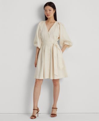 Lauren Ralph Lauren - Women's Belted Linen Bubble-Sleeve Shirtdress
