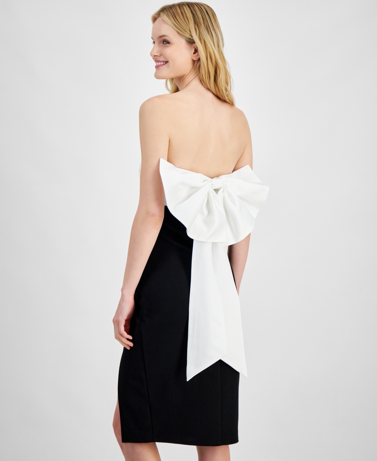 City Studios Juniors' Colorblocked Bow-Back Midi Dress -blac