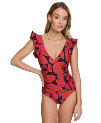 DKNY - Women's Ruffle-Trim One-Piece Swimsuit