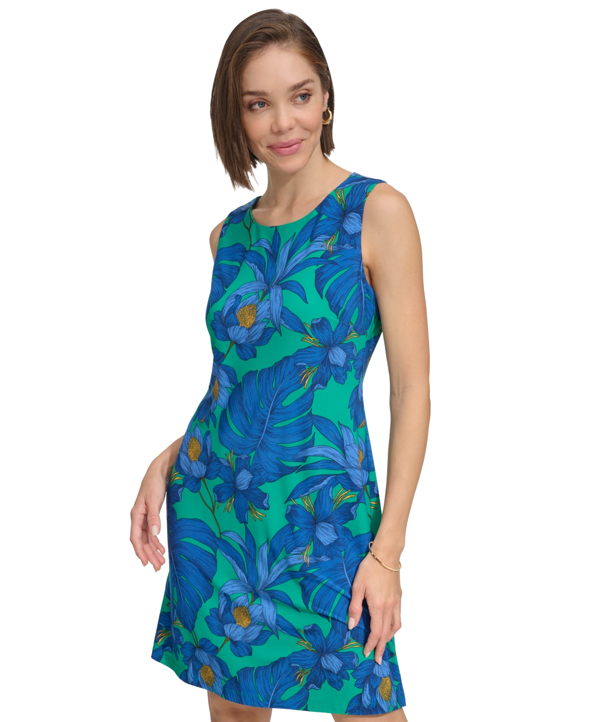 Shop Tommy Hilfiger Women's Printed A-line Dress In Parakeet M