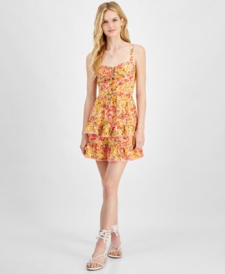 City Studios Juniors' Floral-Print Lace-Up Fit & Flare Dress - Macy's
