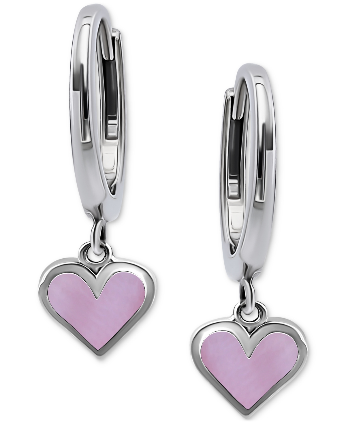 Pink Shell Heart Dangle Hoop Drop Earrings in Sterling Silver, Created for Macy's - Pink Shell