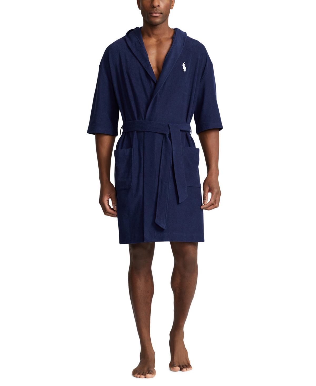 Polo Ralph Lauren Men's Terry Cabana Hooded Robe In Cruise Navy