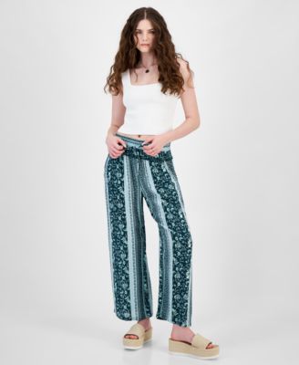 Kingston Grey - Juniors' Printed Drawstring Wide-Leg Pants