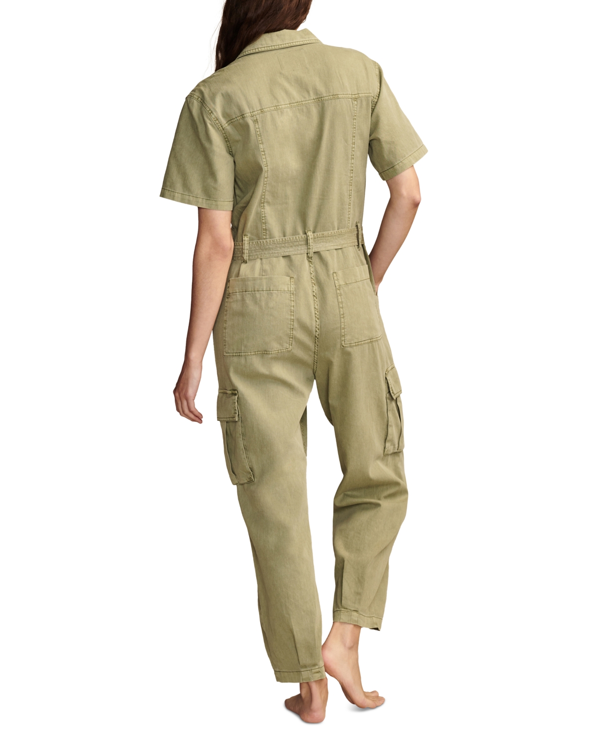 Lucky Brand Women's Belted Short-Sleeve Denim Jumpsuit