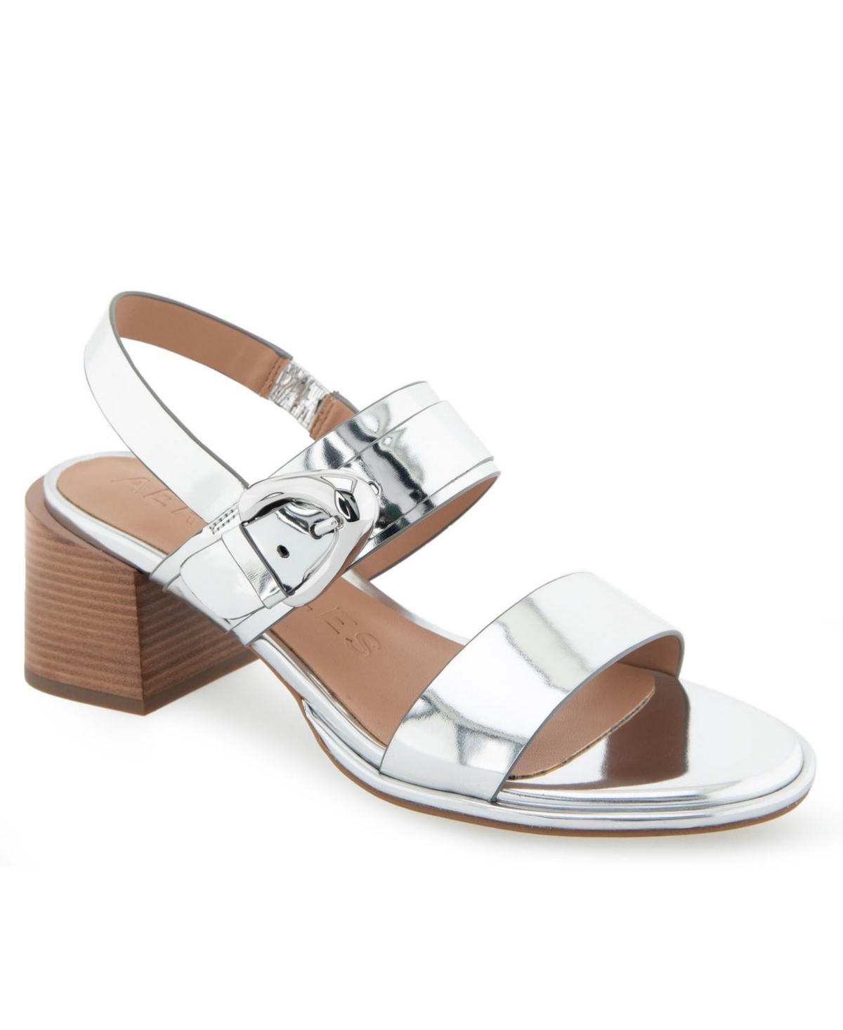 Shop Aerosoles Women's Nova Ornamented Buckle Strap Sandals In Silver Mirror Metallic Polyurethane