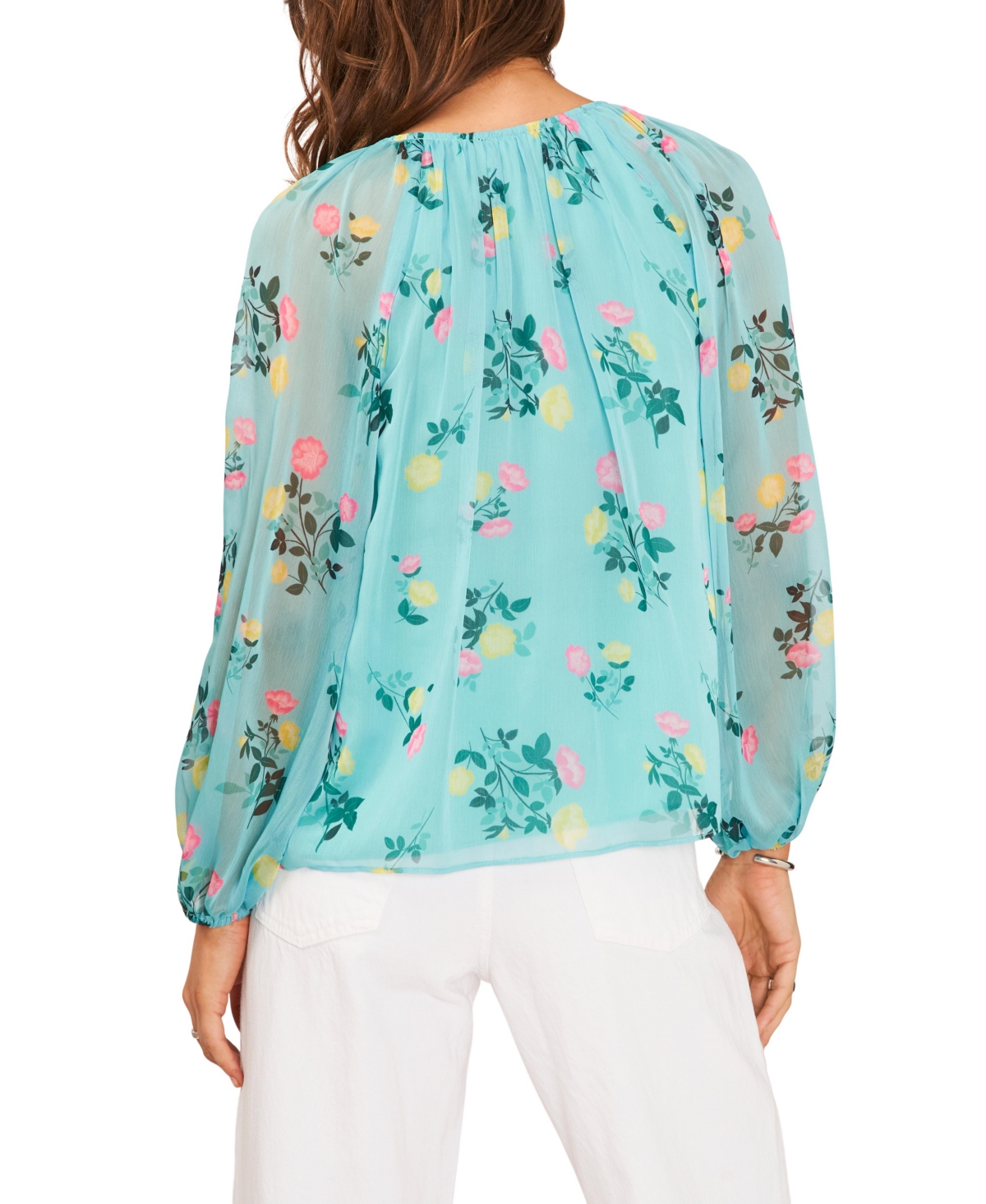 1.state Women's Floral Women's Scoop-Neck Long-Sleeve Blouse