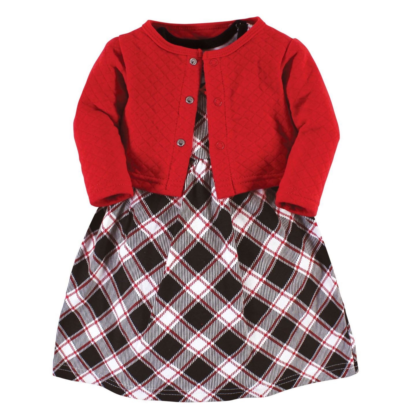 Платье Hudson Baby Quilted Cardigan and Dress для девочек-малышей, цвет: Чёрный красный клетчатый — фото 1