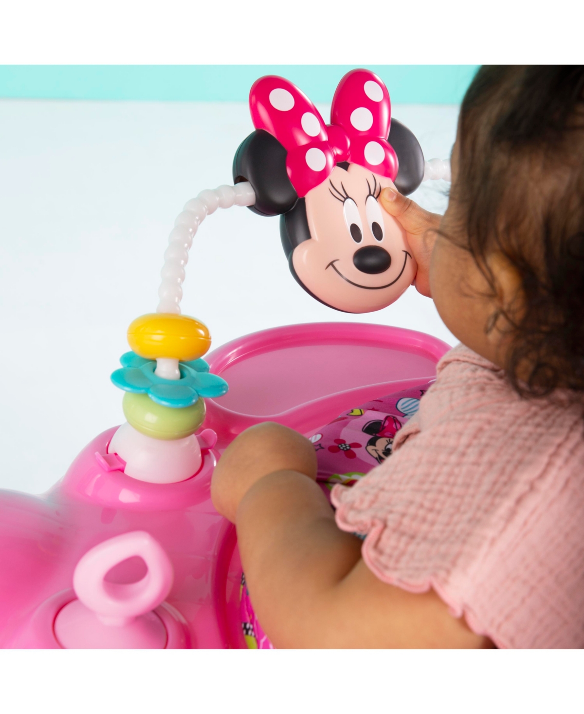 Bright Starts Minnie Mouse Forever Besties Activity Jumper In Bright Pink Multi