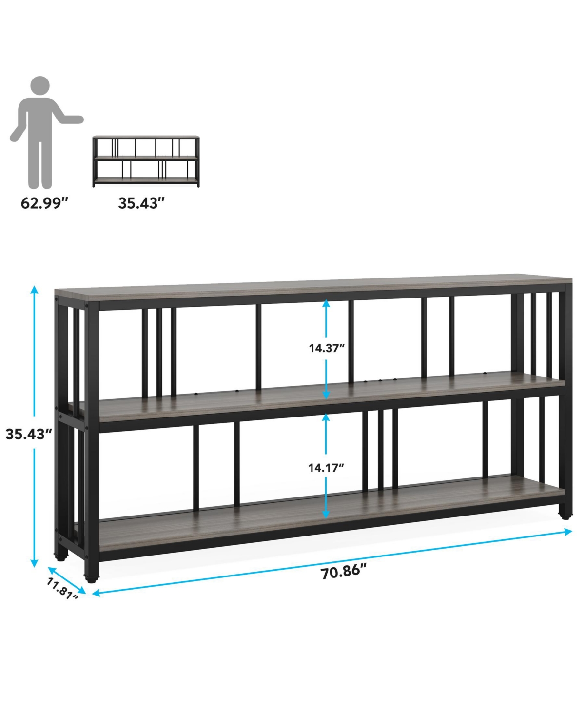 Tribesigns Long Console Sofa Table, 70.89 inches, 3 Tier, Industrial Large Behind Couch Table for Entryway Hallway Living Room Garage