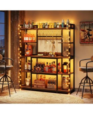 Large Bakers Rack, 55&amp;#x22; Wide Kitchen Hutch Cabinet Microwave Stand with 11 Hooks 5-Tier Baker s Rack Kitchen Storage Shelf Rack with Hutch