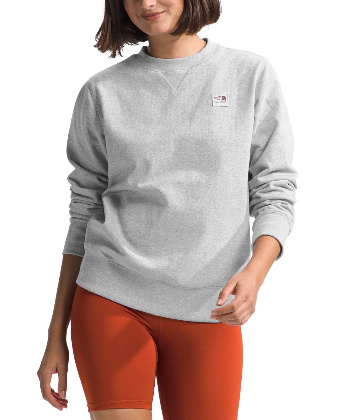 Shop The North Face Women's Heritage Patch Logo Sweatshirt In Tnf Light Heather Grey,tnf White