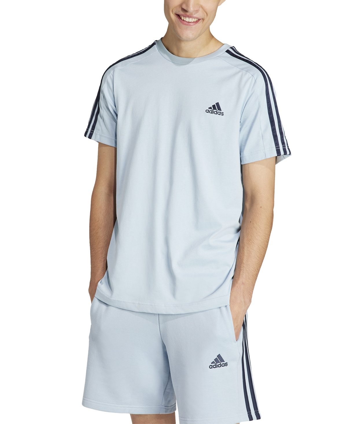 Shop Adidas Originals Men's Essentials 3-stripes Regular-fit Logo Graphic T-shirt In Wonder Blue,black