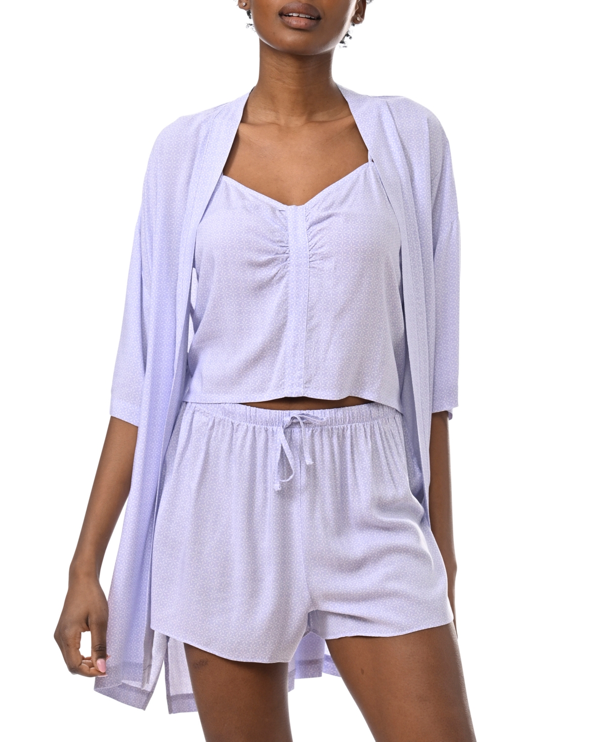 Splendid Women's 3-Pc. Robe, Tank Top & Shorts Sleep Set - Petal and Dot Geo