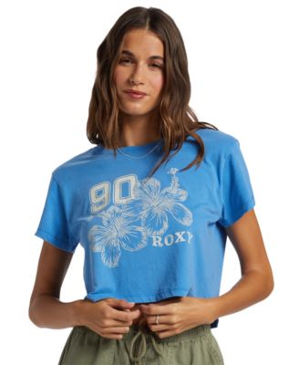 Roxy - Juniors' Cotton Hibiscus Graphic-Print Cropped T-Shirt