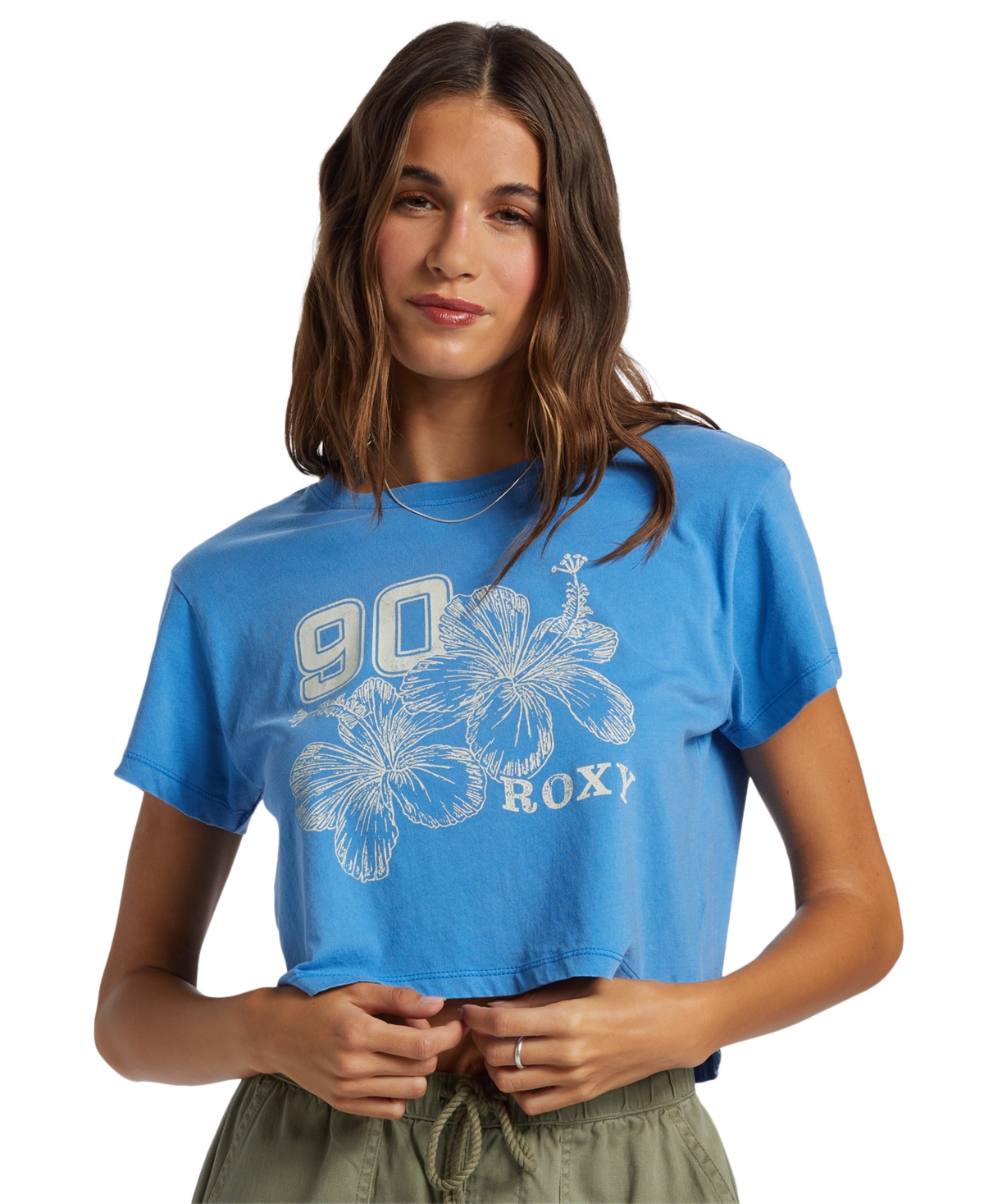 Roxy Juniors' Hibiscus Collegiate Cropped T-shirt In Campanula