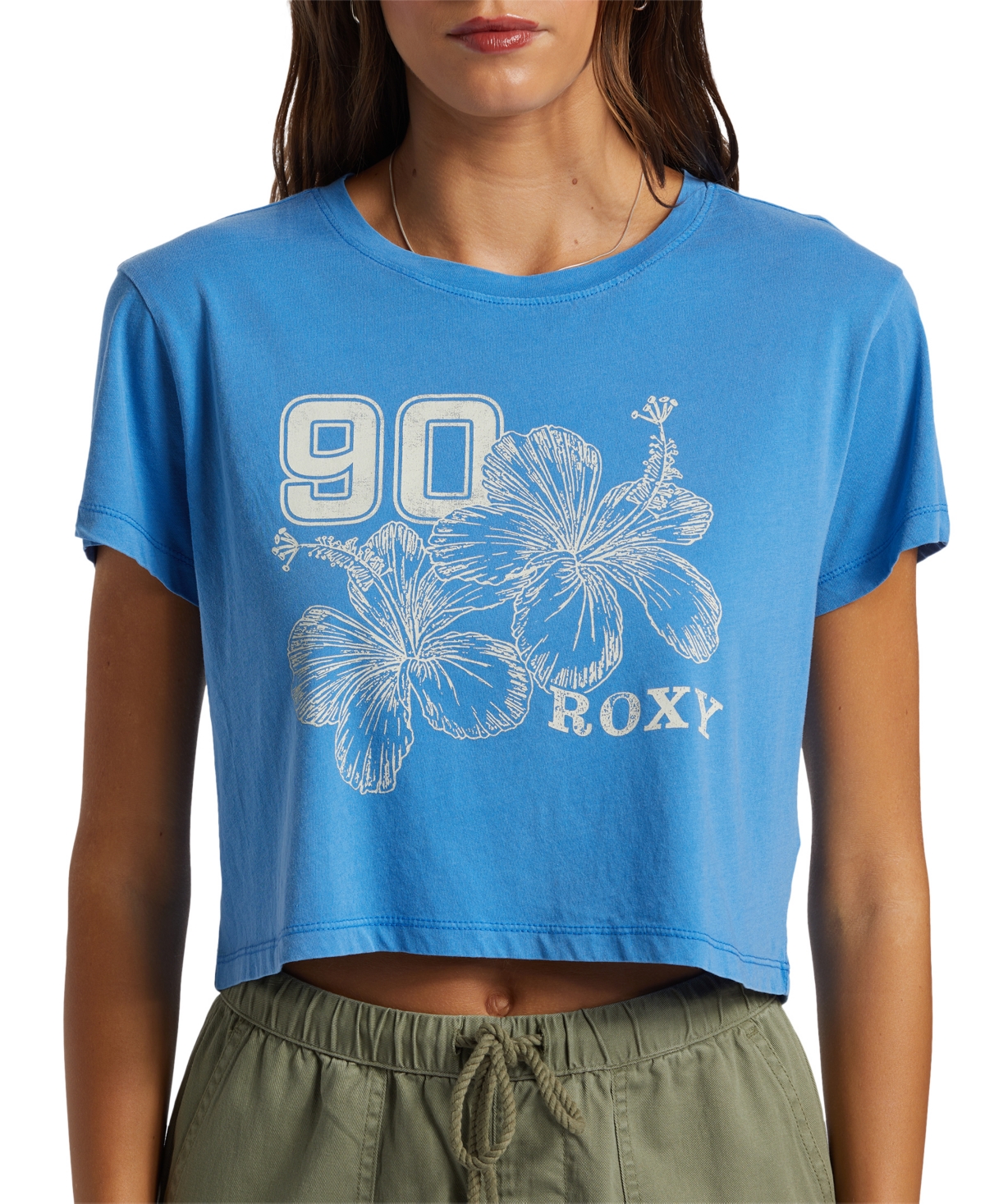 Shop Roxy Juniors' Hibiscus Collegiate Cropped T-shirt In Campanula