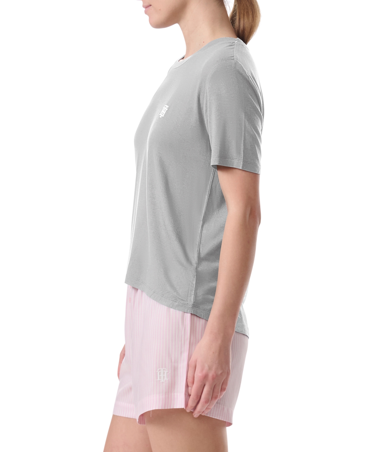 Shop Tommy Hilfiger Women's 2-pc. T-shirt & Boxer Pajamas Set In Heather Grey Stripe