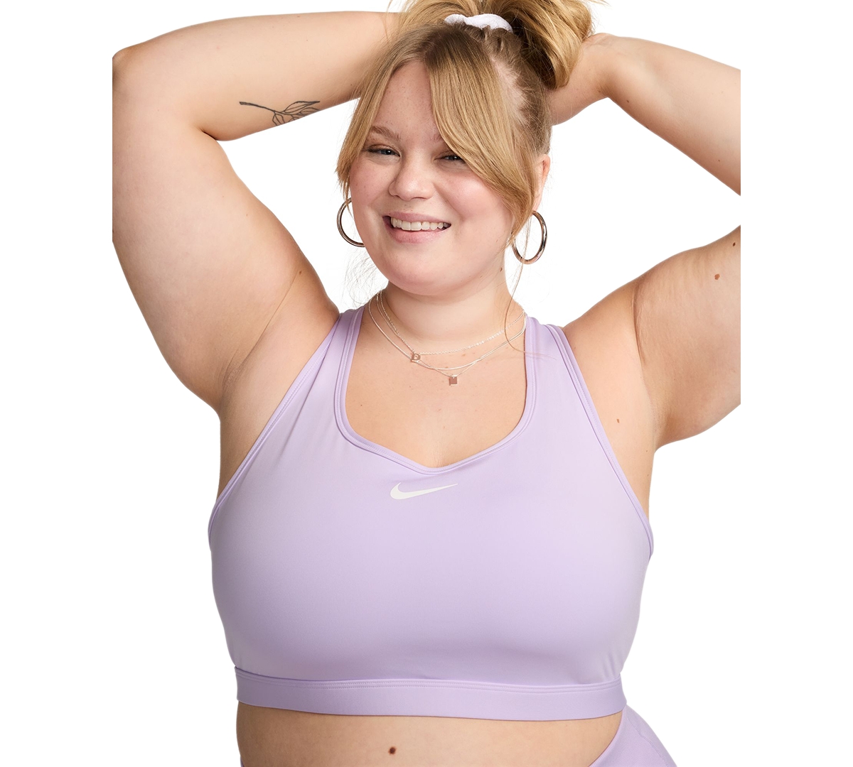 Nike Plus Size Active Medium-support Padded Logo Sports Bra In Lilac Bloom,white