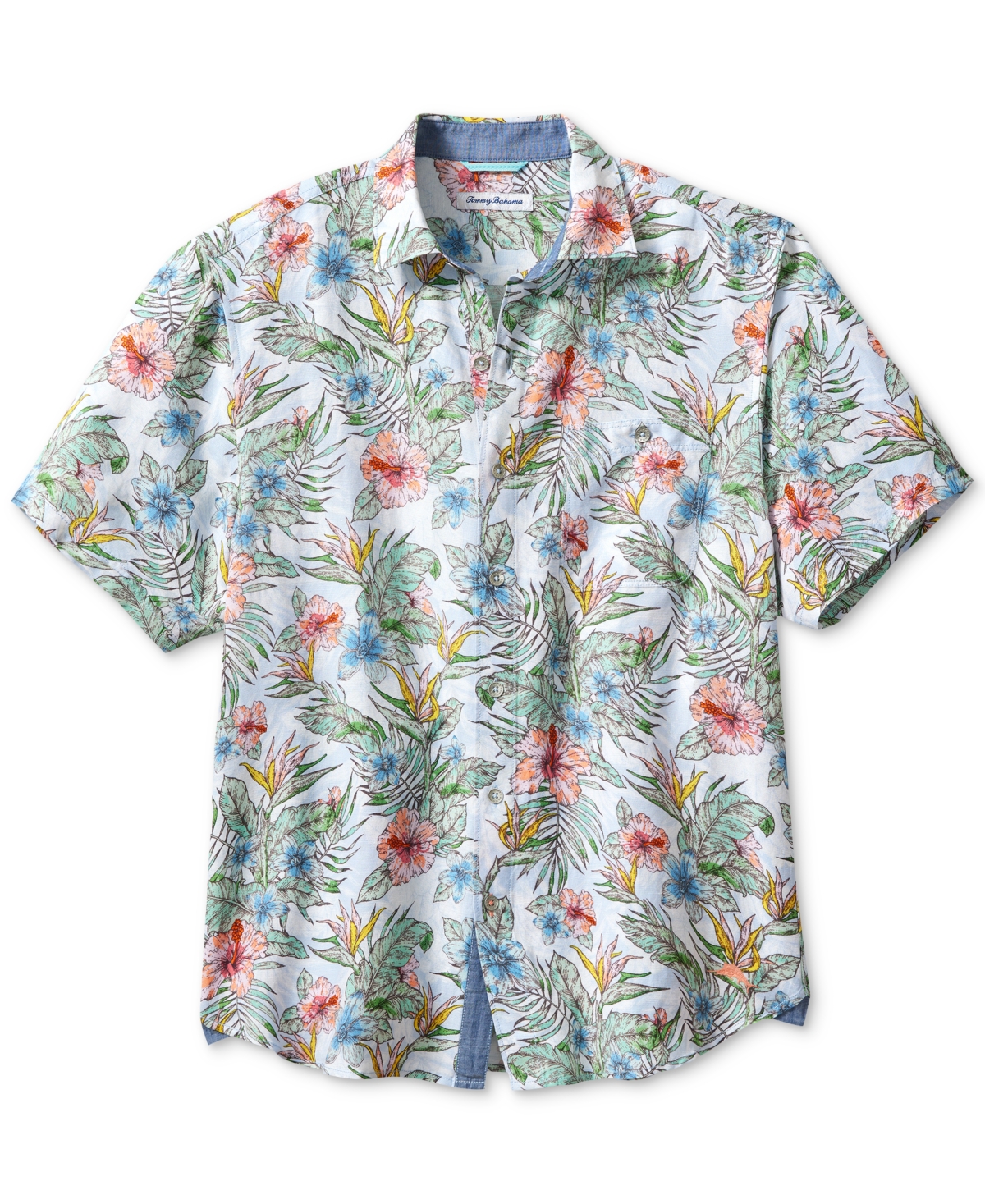 Men's Floral Sketch Short Sleeve Button-Front Shirt - Dew Drop
