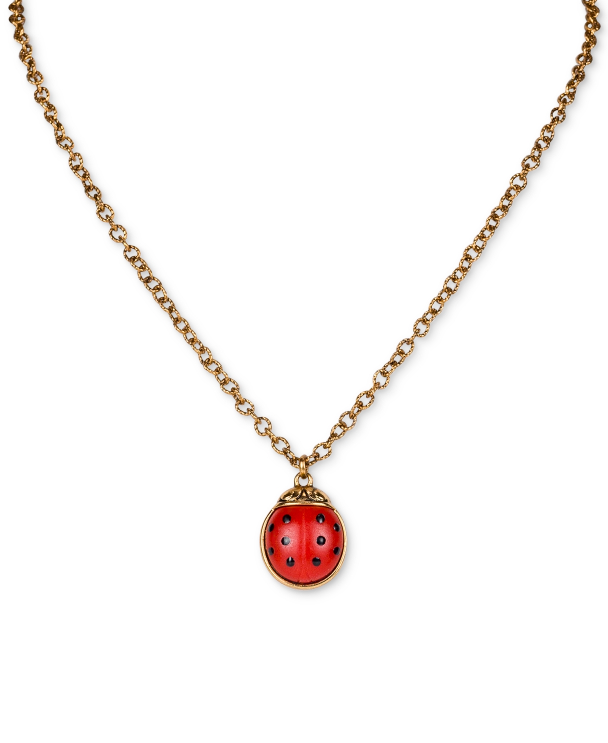 Gold-Tone Red Ladybug Pendant Necklace, 19" + 3" extender - Antique Go