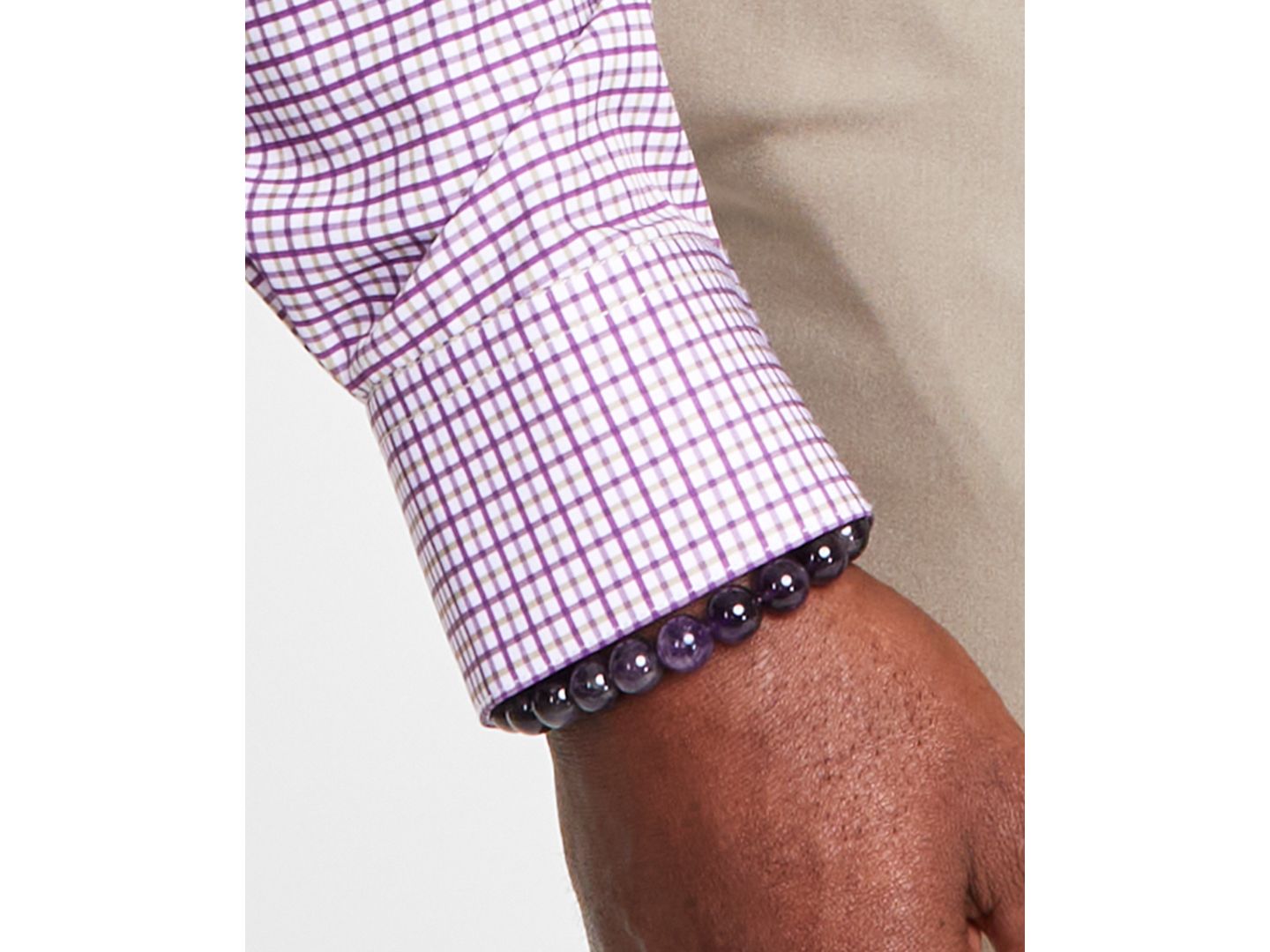 Мужская рубашка Tayion Collection Slim-Fit Plaid Dress Shirt, цвет: Белый фиолетовый золотой — фото 5