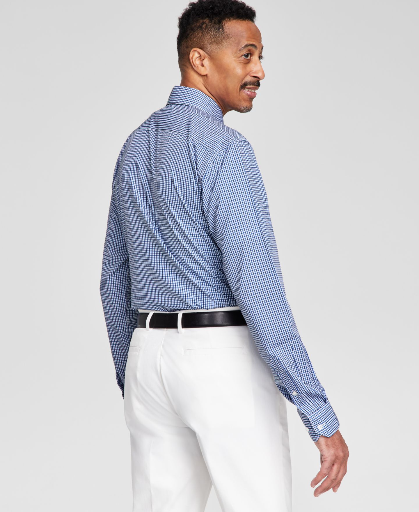 Мужская рубашка Tayion Collection Slim-Fit Check Dress Shirt, цвет: Белый синий — фото 2