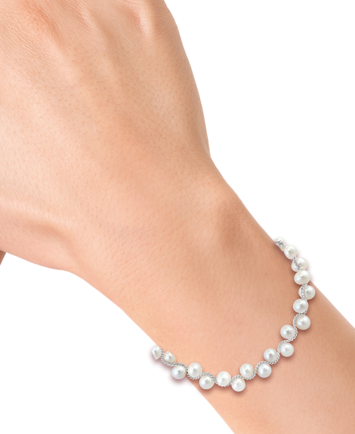 Effy Collection Effy Freshwater Pearl Zigzag Flex Bracelet In Sterling Silver In Silver
