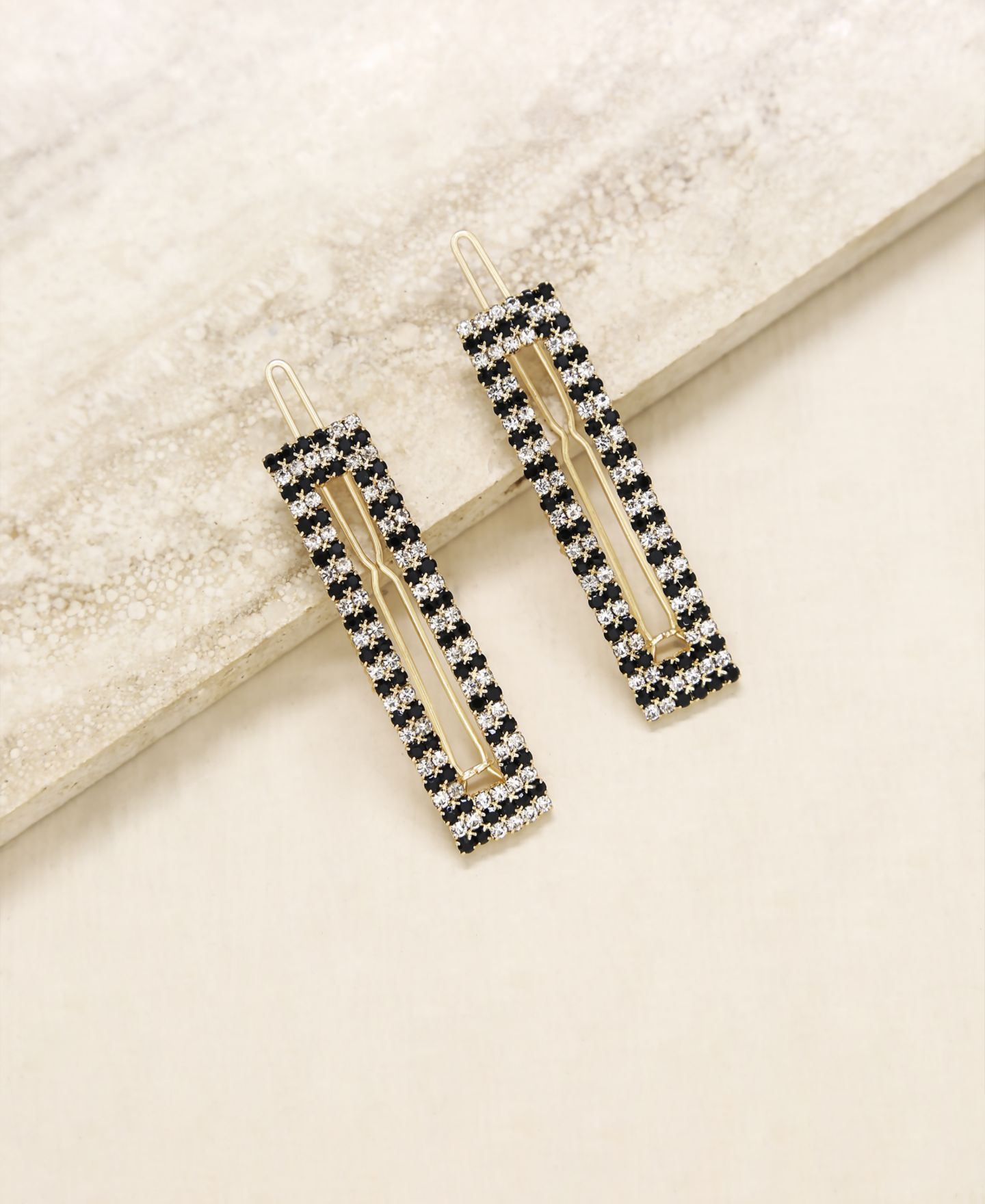 Женские аксессуары Ettika Black and Clear Crystal Rectangle Hair Barrettes — фото 3