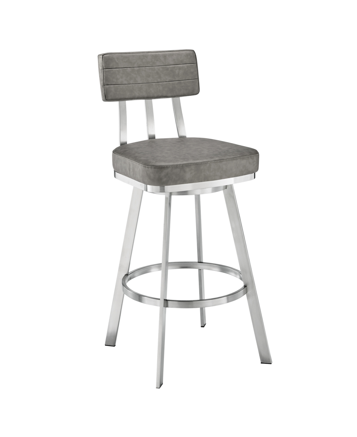 Shop Armen Living Benjamin 30" Swivel Bar Stool In Brushed Stainless Steel With Faux Leather In Gray,brushed Stainless Steel