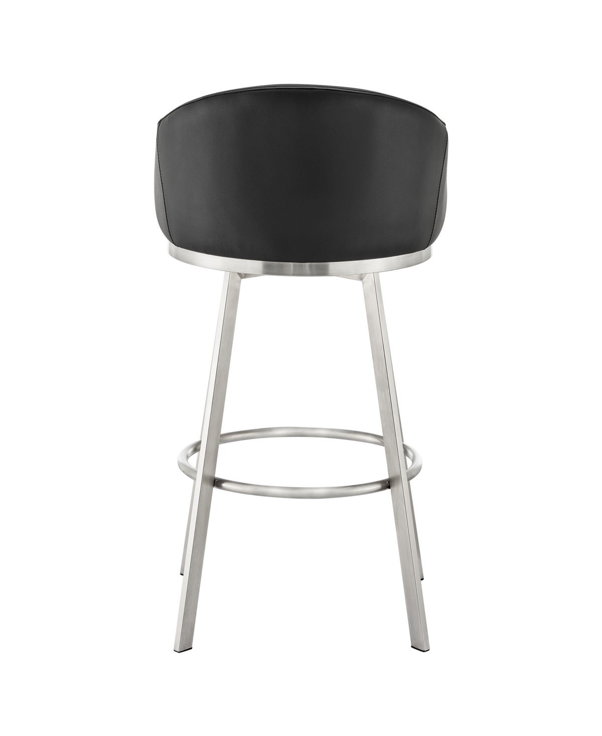 Shop Armen Living Eleanor 26" Swivel Counter Stool In Brushed Stainless Steel And Faux Leather In Black,brushed Stainless Steel