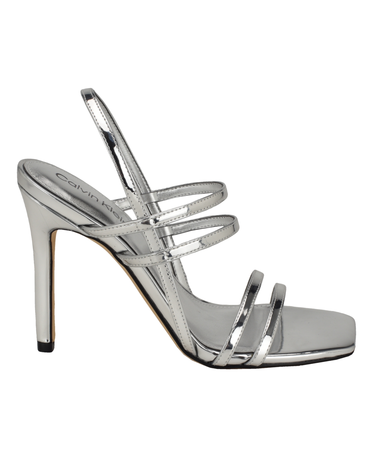 Calvin Klein Women's Teoni Strappy Stiletto Dress Sandals - Silver Mirror Metallic- Manmade