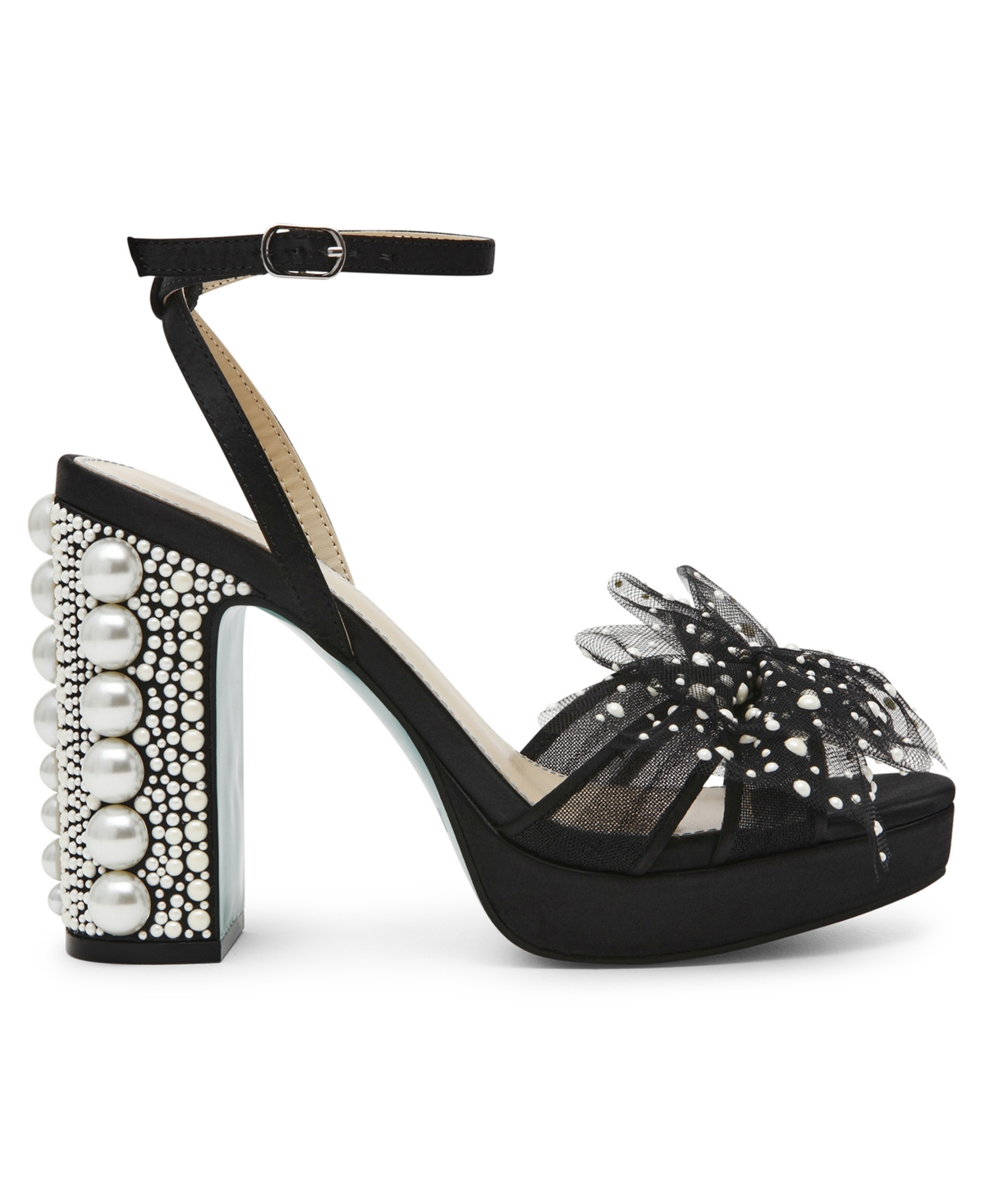 Betsey Johnson Women's Lulu Mesh Bow Block Heel Dress Sandals