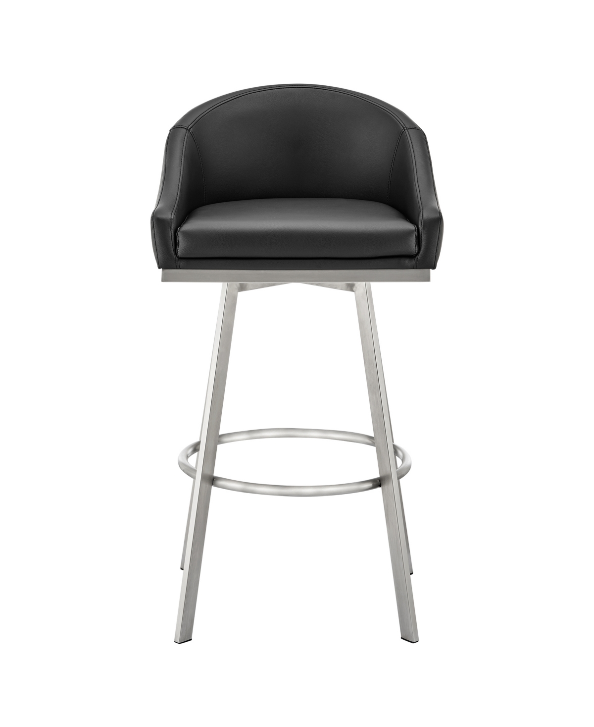 Shop Armen Living Eleanor 30" Swivel Bar Stool In Brushed Stainless Steel With Faux Leather In Black,brushed Stainless Steel